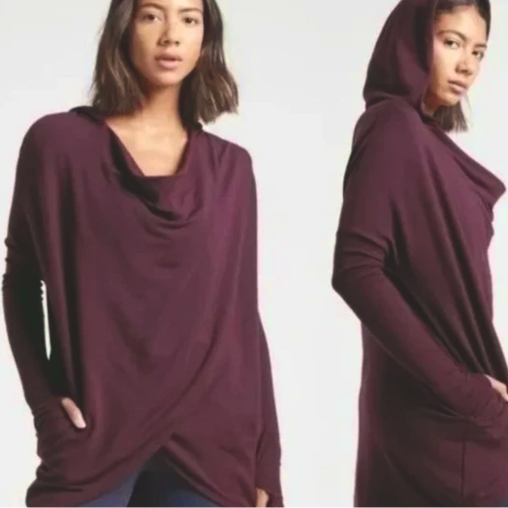Athleta | Purana Wrap Oversized Pullover Hooded sweatshirt in plum purple | XS